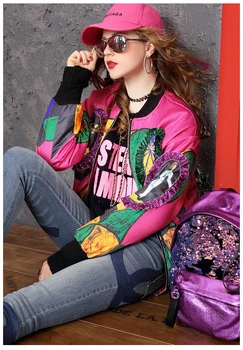 

Women in Spring Loose Short Coat European Station 2019 New Fashion Trendy Printed Baseball Jacket Women