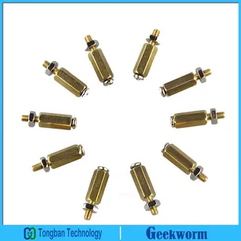 

Geekworm 10 Pcs/Lot Raspberry Pi 3 Model B / 2B Hat M2.5 (11mm body + 6mm screw) Hex Brass Standoff Cylinder + Screw + Nut Kits