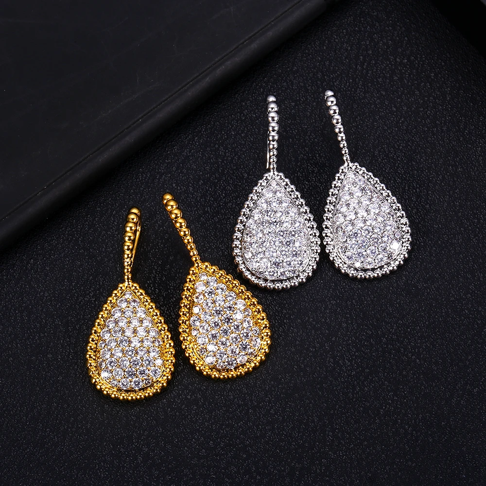 

JANKELLY water drop Full Mirco Paved Micro Zirconia Women Bridal Dress Wedding Everyday Drop Earring Fashion Jewelry
