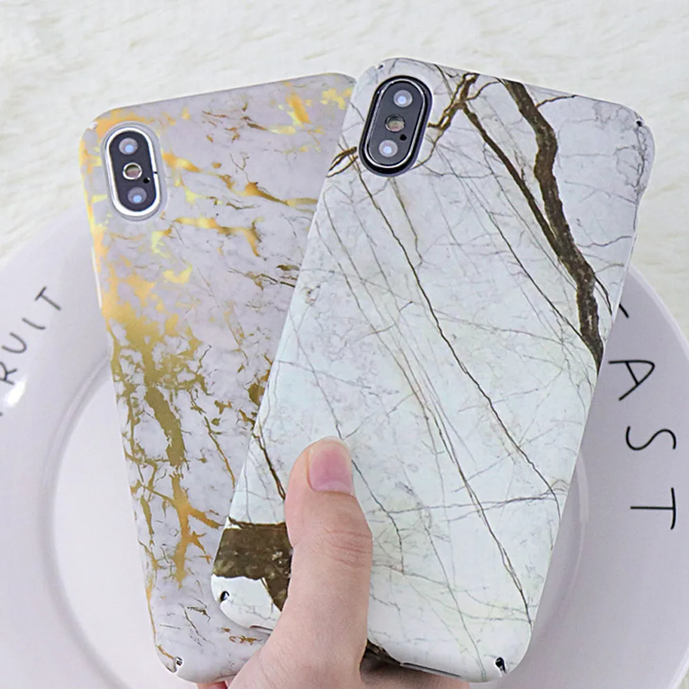 Fashion Gold Marble Phone Case For iphone X Hard PC Back Cover Granite Stone Pattern 6 6s 7 8 Plus Shell |