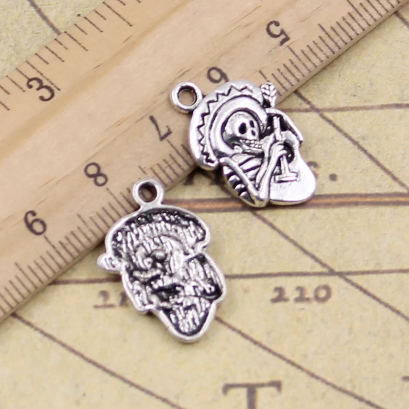 

15pcs/lot Charms skull man with sombrero guitar 22x15mm Tibetan Silver Pendants Crafts Making Findings Antique DIY Jewelry
