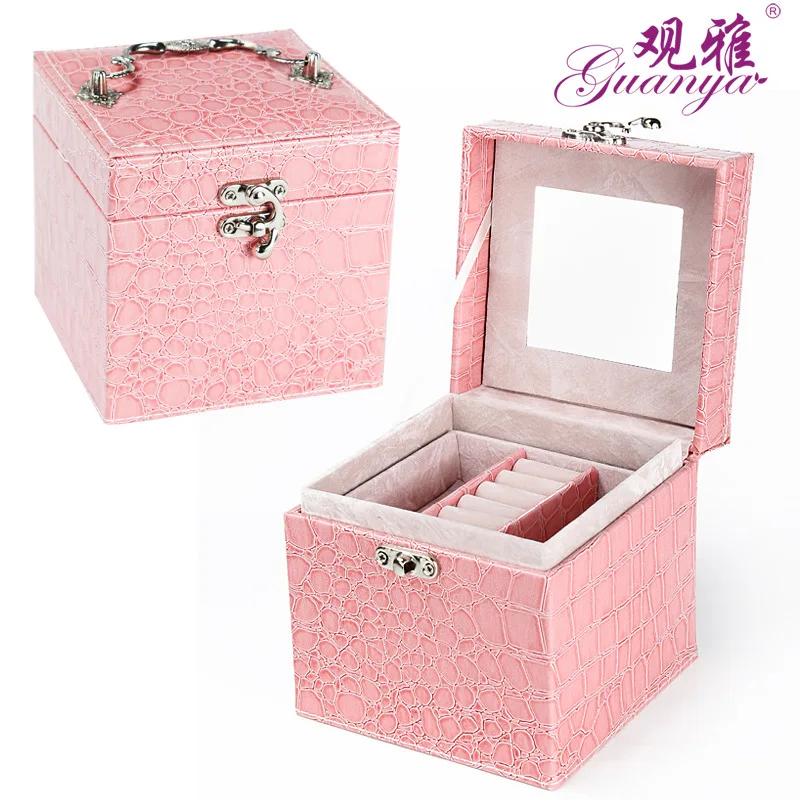 

Guanya Fashion Cube Cosmetic Leather Jewelry Box Necklace Ring Storage Case Organizer Display for women gift