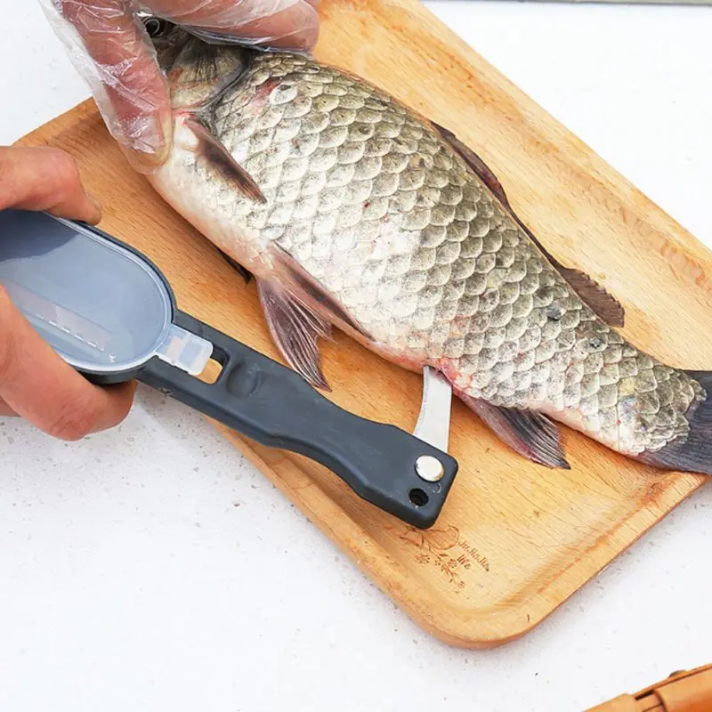 

3 In 1 Fish Scaler Scraper Scale Remover Cleaner with Lid and Knife Fast Cleaning Fish Skin Stainless Steel Z