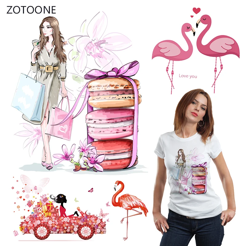 

ZOTOONE Shopping Girl Iron on Transfer Patches Stripe on Clothing Diy Patch Heat Transfer for Clothes Decoration Stickers Gift G