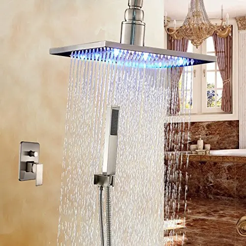 Brushed Nickel Rainfall Shower Faucet Ceiling Mount Led 16 Brushed Nickel Rainfall Shower Faucet Ceiling Mount Led 16 Head With Hand Spray In Faucets From Home Improvement On Aliexpress Alibaba