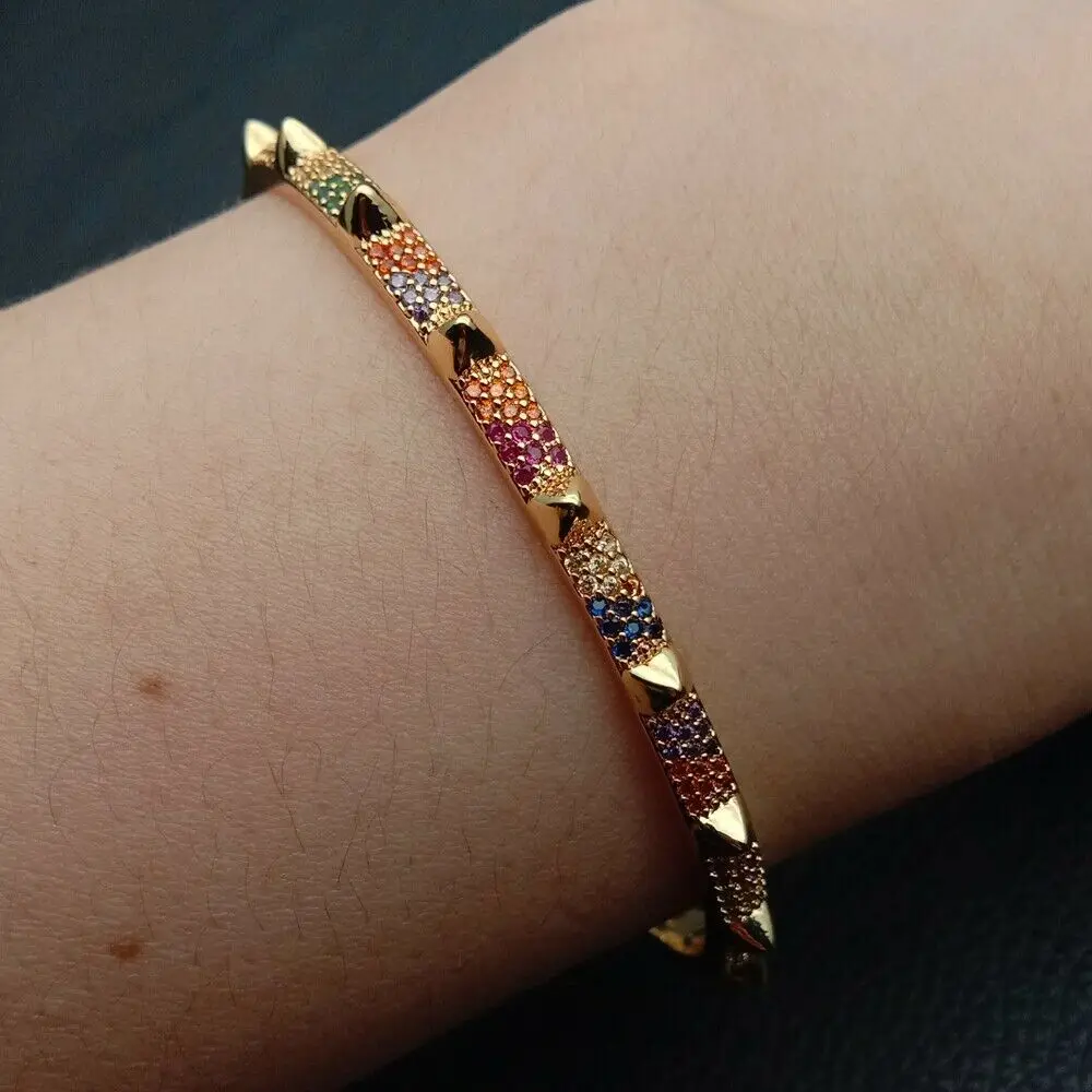 

Rainbow cz cuff bangle bracelet Colorful cz band bangles
