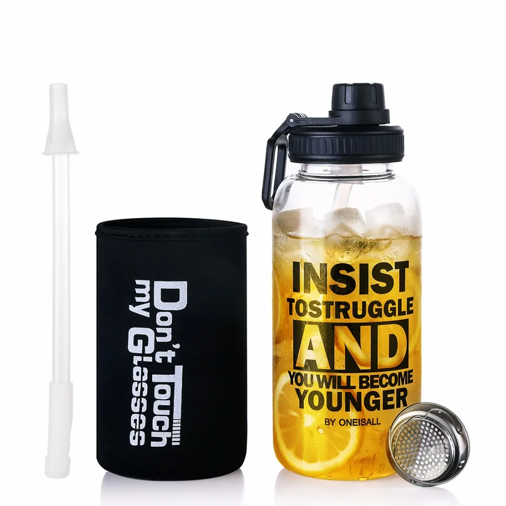 Glass Water Bottle 1000ml With Straw Tea Infuser Cup Coffee Mug High Borosilicate Glass Sports Water Bottles With Tea Filter