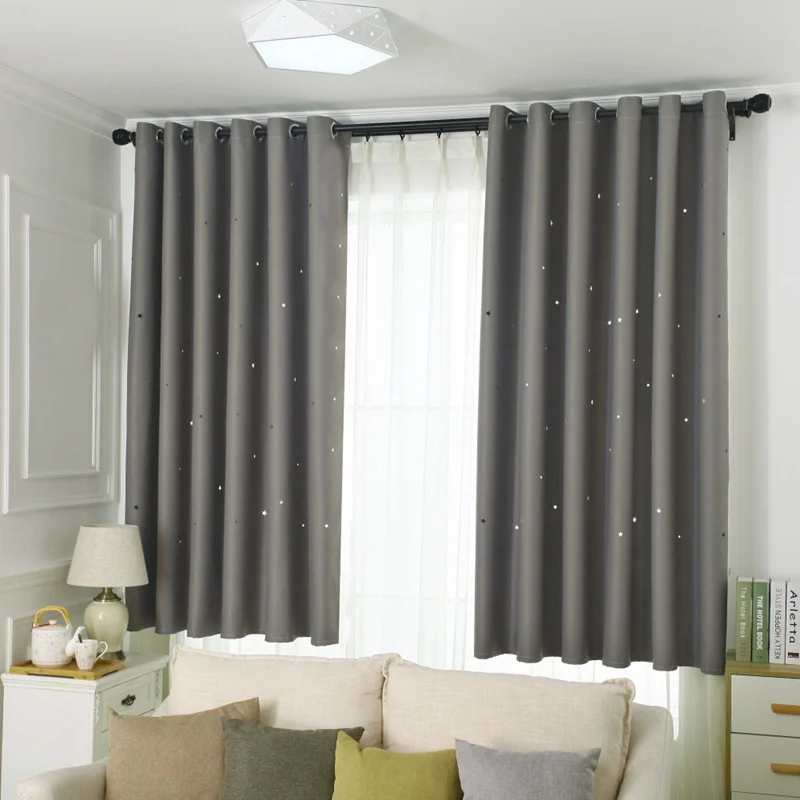 Brillante estrellas sombreado Cortinas de tela Color sólido dormitorio sala azul/Rosa Blackout Cortinas moda Durable Cortinas