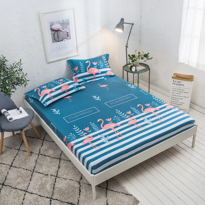 

Fashion Flamingo Pattern Bedding 3Pcs Fitted Sheet With Pillowcase Double King Size Bed Sheet With Elastic Fitted Sheet Sets