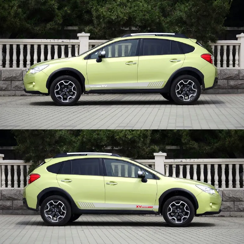 Для Subaru XV AWD Спортивная боковая юбка в полоску, автомобильный Стайлинг, декоративные наклейки на дверь, авто тело, индивидуальная виниловая наклейка, внешние аксессуары