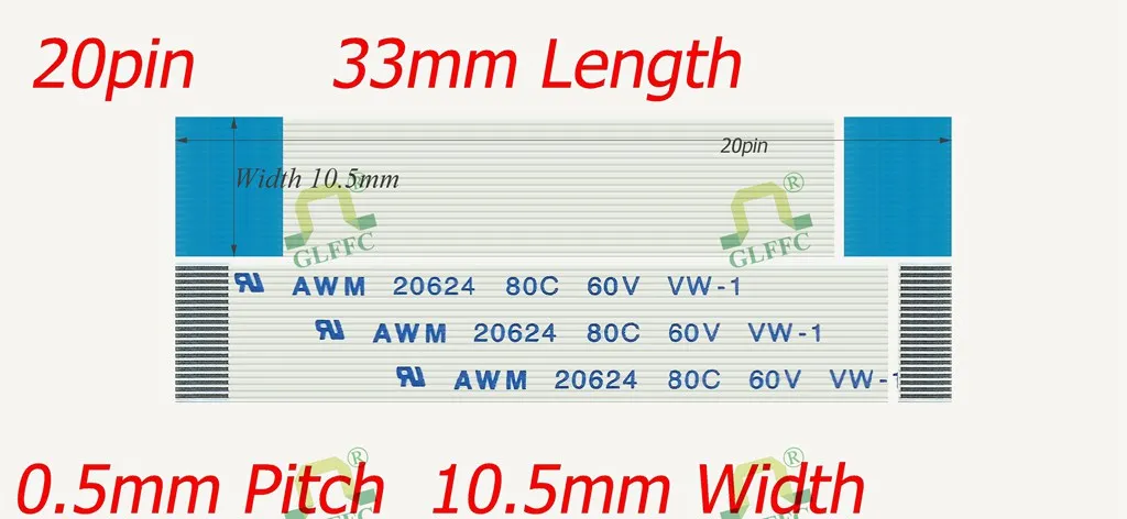 10 шт. 20pin-33mm-GLFFC-0.5mm-A Тип квартира Flex ленточный кабель awm vw-1 ROHS Настройка доступна