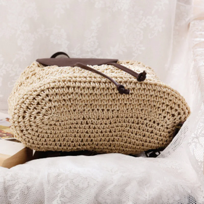 Women Backpack Drawstring Female Fashion Straw Bag Summer Beach INS Popular Lady Weave Back Pack Bag Large Travel Mochila BP0234 (5)