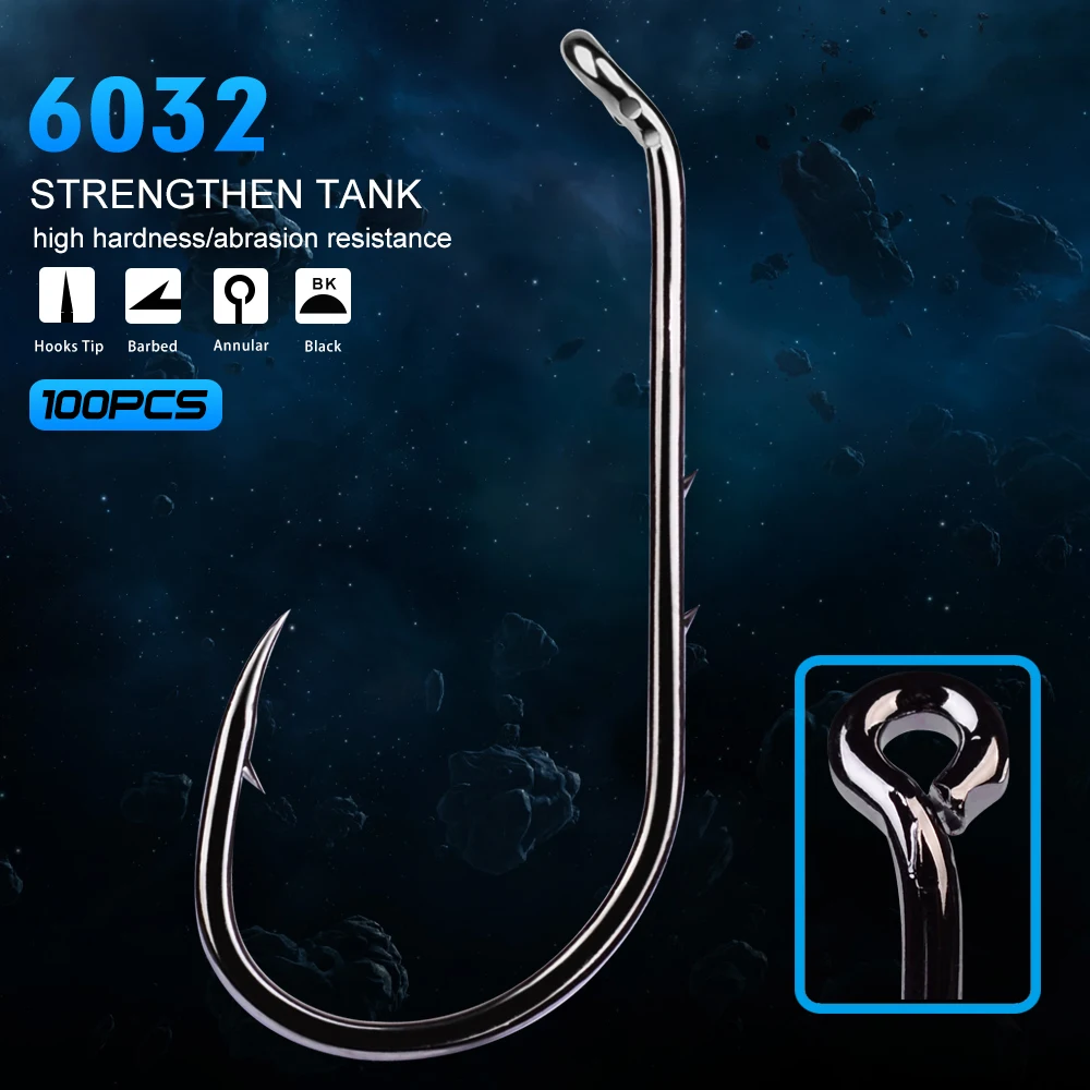 

100pcs/lot PROBEROS Brand Fishing Hook 1#-5/0# Fish Hooks BAITHOLDER Black Color Jig Big Single Hook