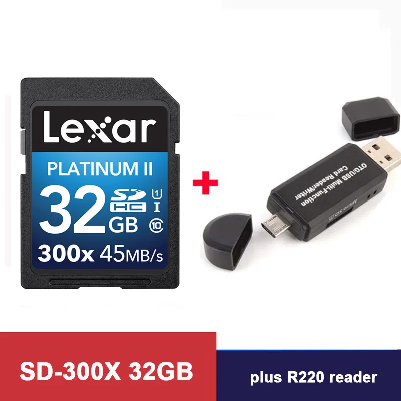 Оригинальная флеш-карта Lexar SD 300x16 GB 32GB SDHC 45 МБ/с. карта памяти cartao de memoria Class 10 U1 USH-I карта памяти для карт камеры - Емкость: 300X-32GB-R220reader