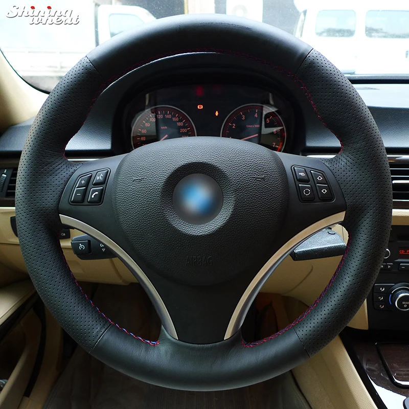 

Shining wheat Hand-stitched Black Top Layer Leather Steering Wheel Cover for BMW E90 325i