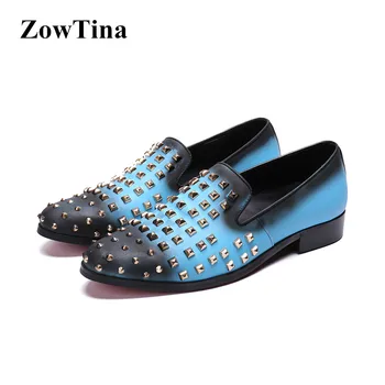 

New 2018 Men Casual Flats Slip On Fashion Espadrilles Male Big Size 46 Mocassin Homme Studded Loafers Black Blue Mixed Trainers