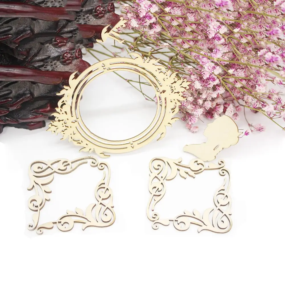 

6pcs/set New Handmade Festival Photo Frame Wooden Figurines Crafts Forms Scrapbooking Wooden Crafts House Decoration