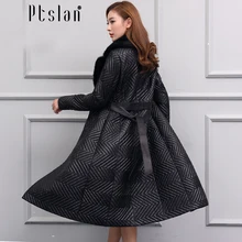 Ptslan Women’s Genuine Leather Jacket Zipper Closure Real Lambskin Down Coat