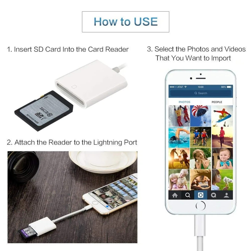 OTG кард-ридер для Lightning-SD смарт-цифровая камера карта адаптер для считывателей для iPhone iPod Apple карты памяти использовать не нужно приложение