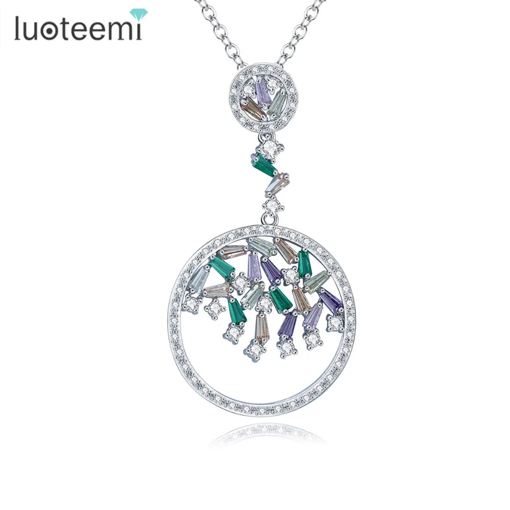 LUOTEEMI, элегантные Кулоны из кубического циркония, аксессуары, белое золото, романтическое ожерелье для женщин на день рождения, рождественские подарки, бижутерия