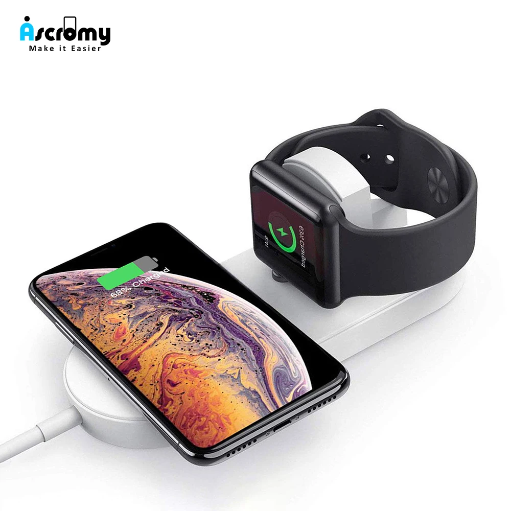 

Ascromy Qi Wireless Charger Dock 10W For Apple Watch 4 3 2 Charge iPhone XS Max X 8 Plus Samsung 2 in 1 Fast Charging Pad Stand