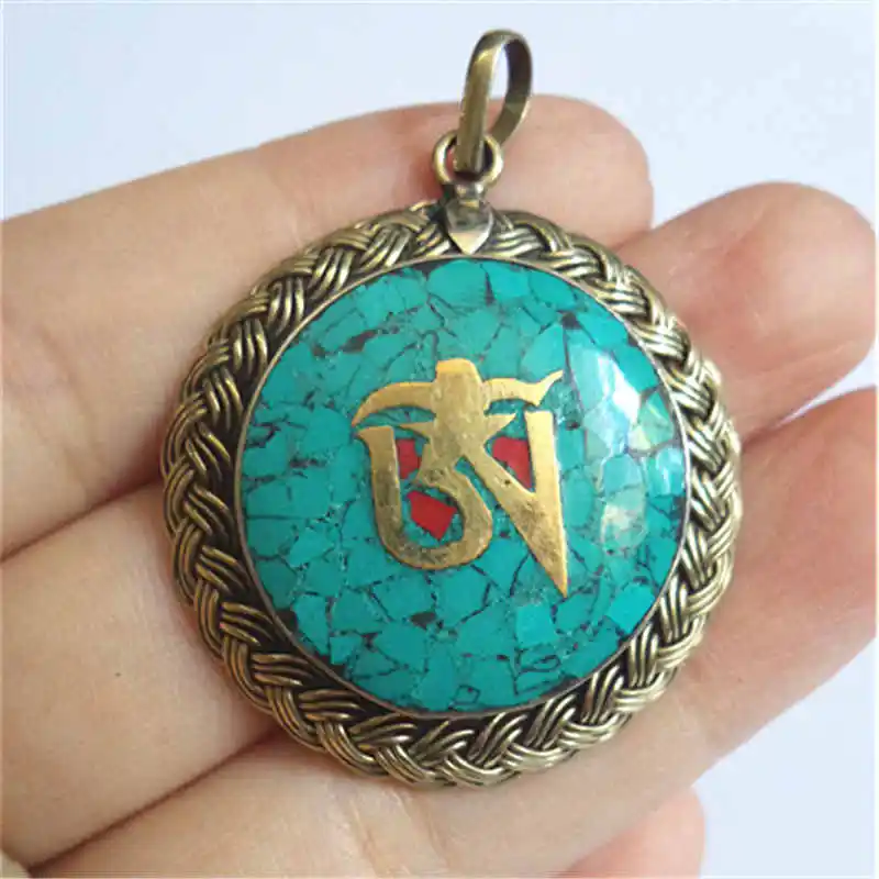 TBP757 Tibetan Metal Golden OM Mantras Braided Amulets,Nepal Stone ...