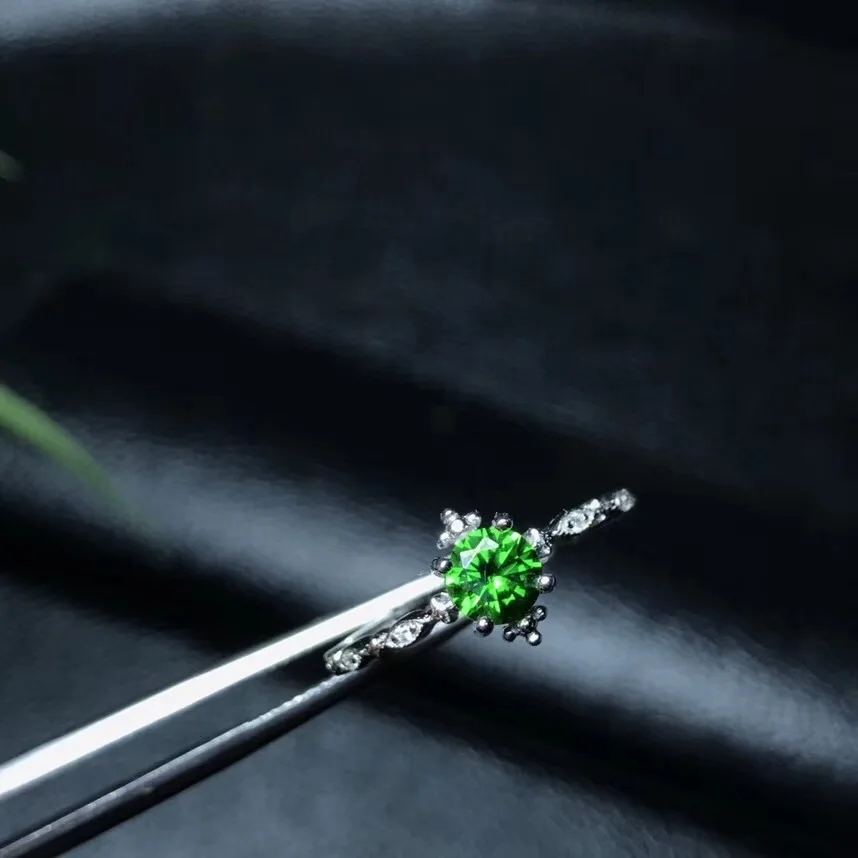 

[MeiBaPJ Natural Small Diopside Gemstone Trendy Ring for Women Real 925 Sterling Silver Charm Fine Jewelry
