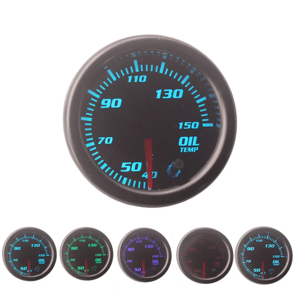 2" 52mm 7 Colors LED light Car Oil Temp Meter Gauge Smoke Lens Pointer