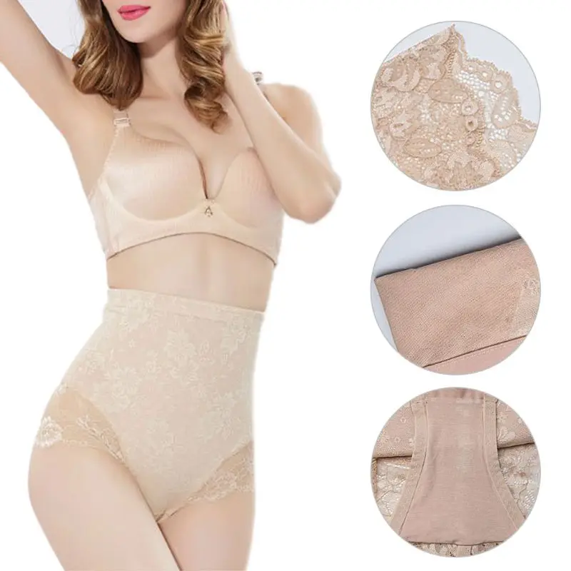 Womens Plus Size High Waist Panties Hollow Out Triangle Seamless Body Shaper Underwear Lace Butt Lifter Wide Waistband Briefs