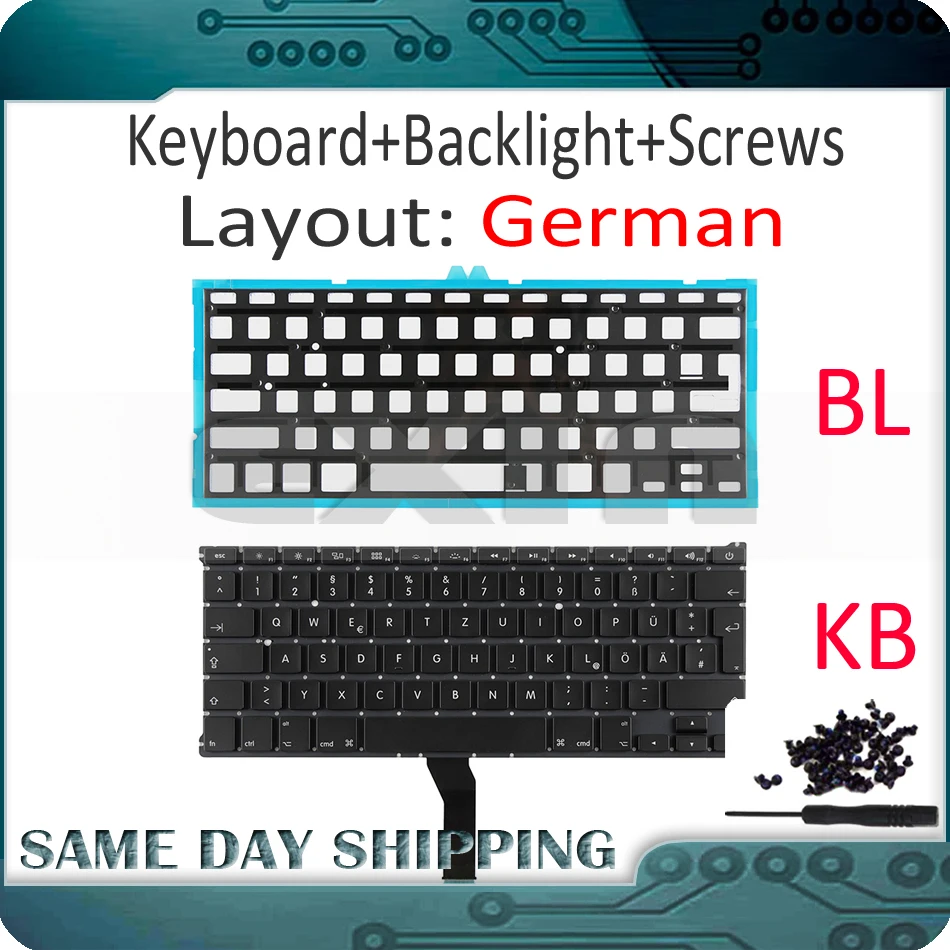

New for Apple Macbook Air 13" A1369 A1466 German Germany DE GR Keyboard with Backlight Backlight 2011 2012 2013 2014 2015 2017