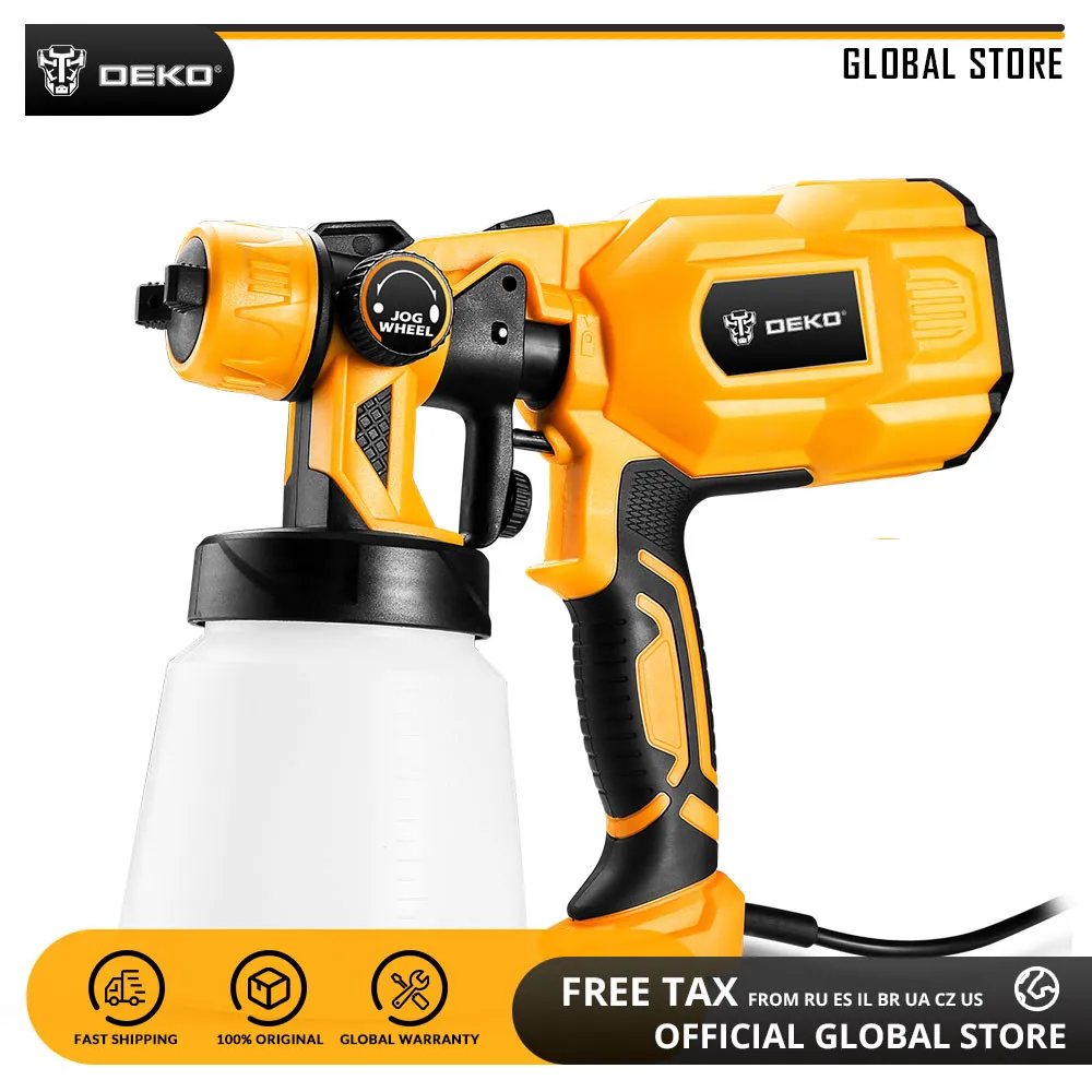 Online DEKO DKSG55K1 PISTOLA DE PULVERIZACIÓN eléctrica 220V 500W aerógrafo de alta presión 3 boquilla de alta atomización herramienta de pintura en aerosol