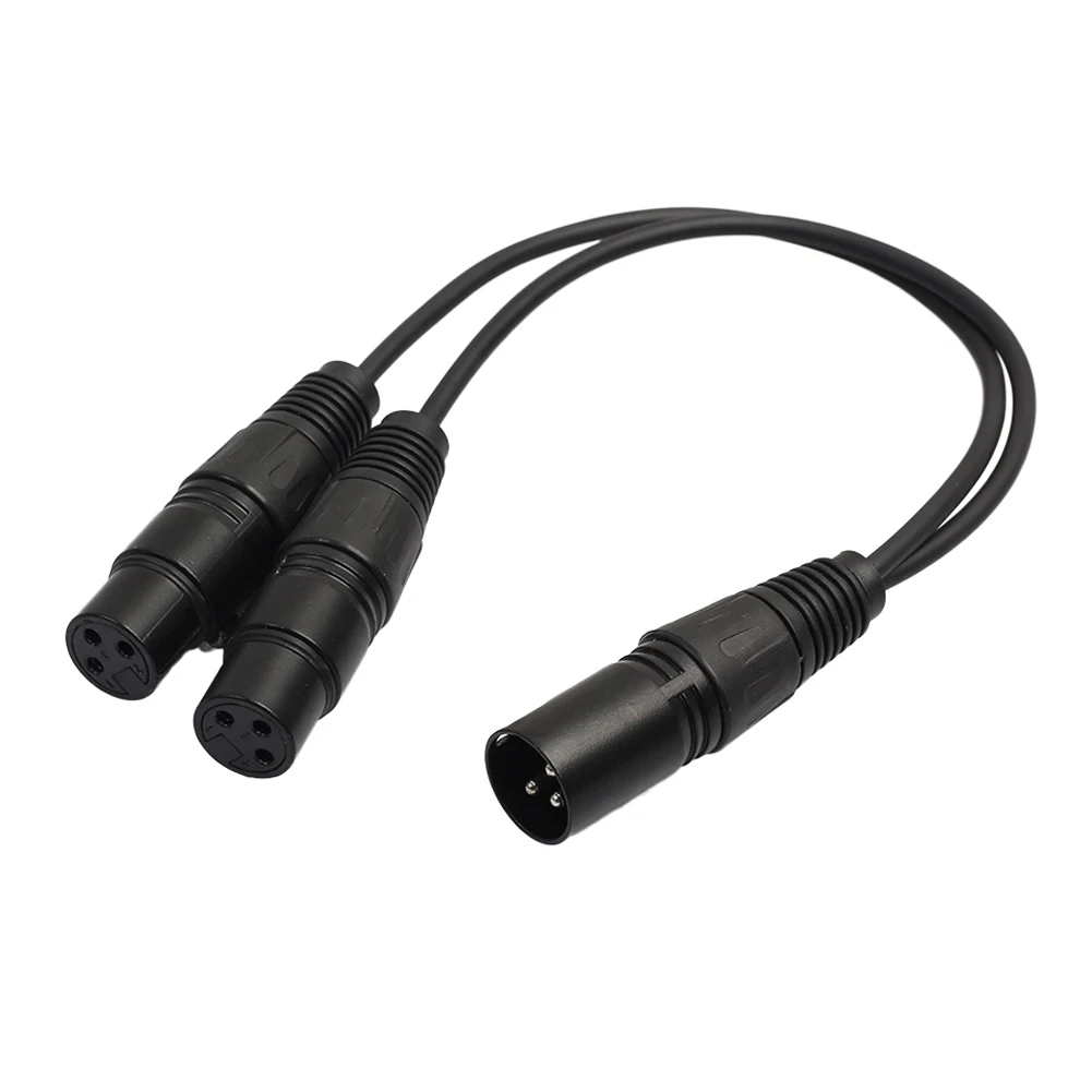 XLR 3 Pin Male to 2 XLR Female Connector Microphone Extension Cable Cord Black for Studio