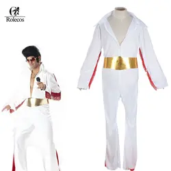Классический певица кошка Король Элвис Пресли косплей костюм белый Хэллоуин костюм для мужчин взрослых
