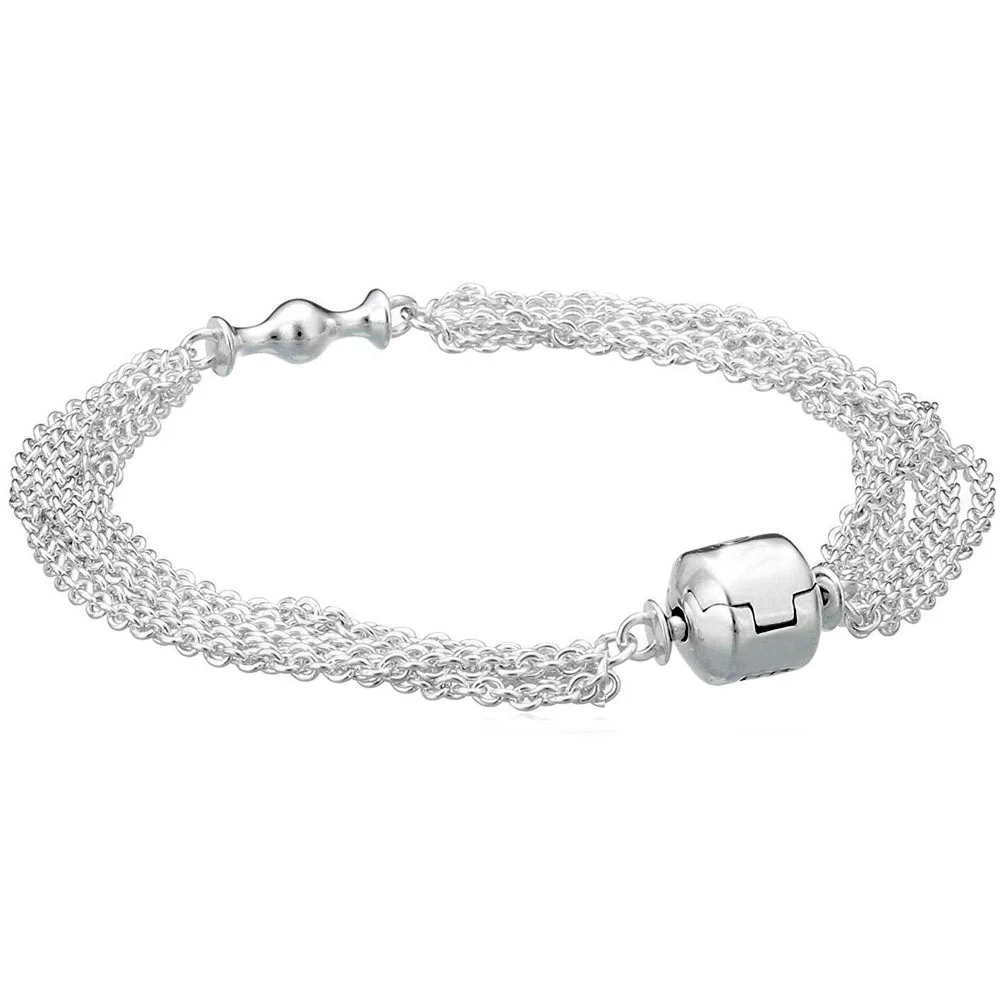 

New 925 Sterling Silver Bracelet Multi-Strand One Clip Station Snake Chain Bracelet Bangle Fit Bead Charm DIY Pandora Jewelry