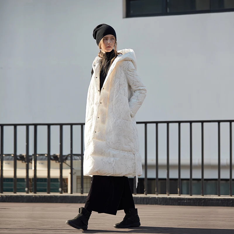 Jessica'sStore для женщин зима OriginalDesign краткое повседневное свободные толстые теплые с капюшоном и принтом белый выше колена длинная куртка