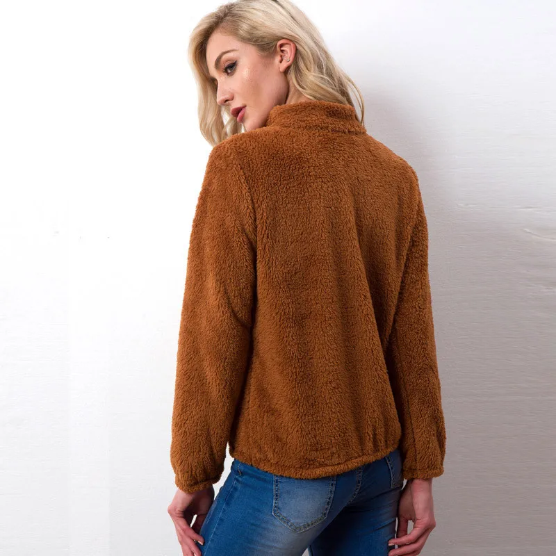 Autumn And Winter Women's Jacket 2018 New Coat Imitation Alpaca Long-Sleeved Stand Collar Pocket Plush Short Coat AS061 (6)