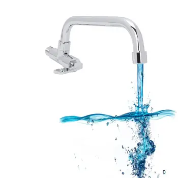 

Kitchen Basin Faucet Wall Mounted Single Cold Water Tap Crosswise Chrome Plated 360 Degree Rotation Silver Basin Faucet