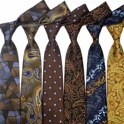 Xkbr 8 см Классические 100% шелк Для мужчин галстук моды шеи Галстуки коричневый оранжевый Галстуки геометрический Для мужчин галстук Бизнес