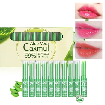 

HOT 10PCS Aloe Vera Lipstick Set Moisturizing Warm Sensitive Lip Balm Nutrition Temperature Change Makeup for Winter TSLM2