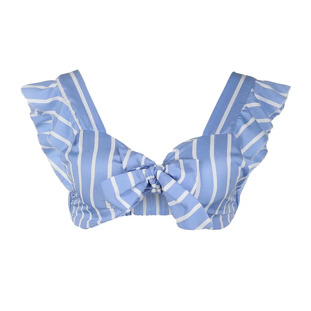 Adogirl Casual Elastic Tie Up Bow Crop Top Women Ruffles Striped Print Stretch Tank Sexy Camis Tops 2018 Summer Beach Top Tops