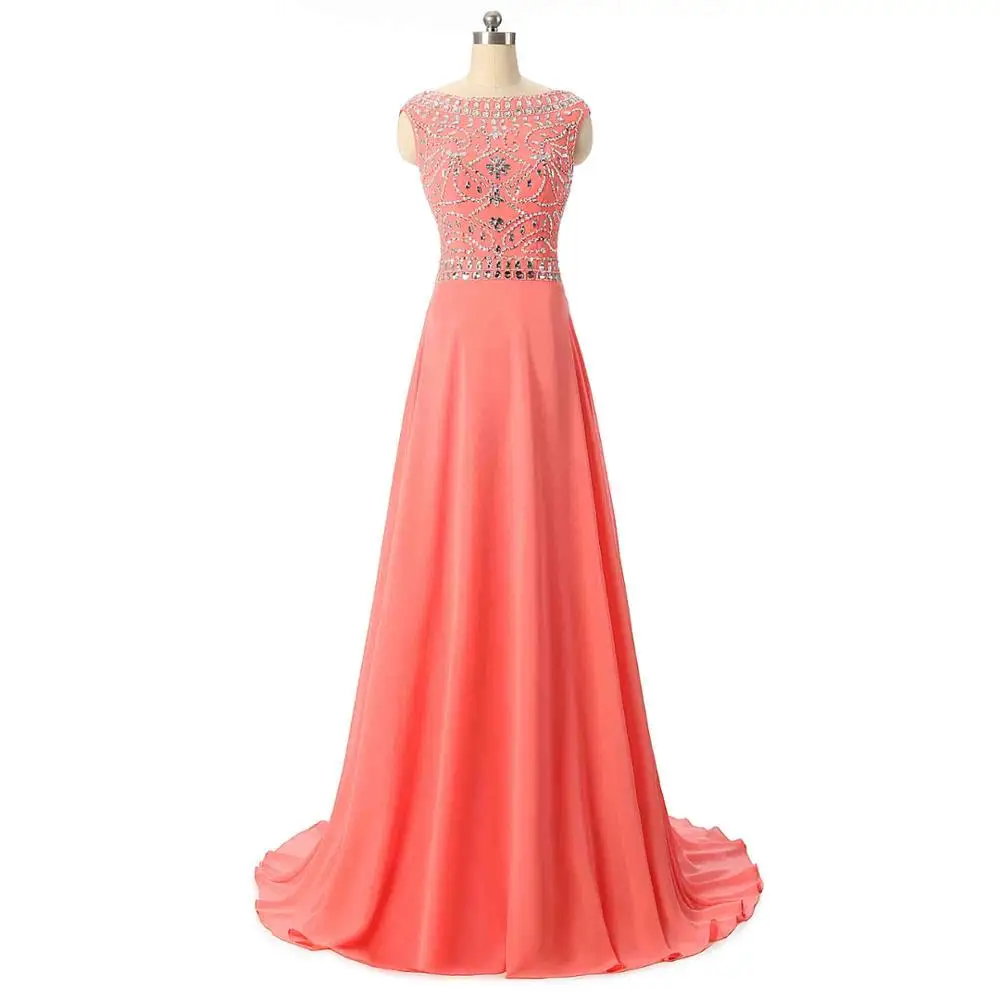 Solvedress женское трапециевидное в пол официальное длинное вечернее платье с кристаллами и бисером вечернее платье с круглым вырезом Vestidos De festa(SLE07 - Цвет: Picture Color