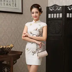 Цветок атласная Cheongsam Для женщин китайское платье Винтаж Для женщин пикантные платье Чонсам мандарин свадебное платье для Для женщин 18