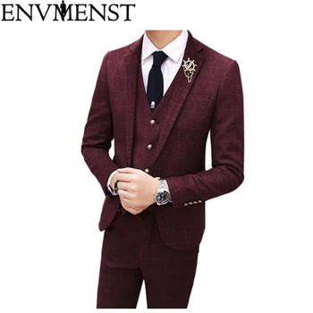 

Envmenst 2019 Male Wedding Prom Suit Slim Fit Men Casual Business Work Wear Suits 3Pcs Set (Jacket+Pants+Vest)