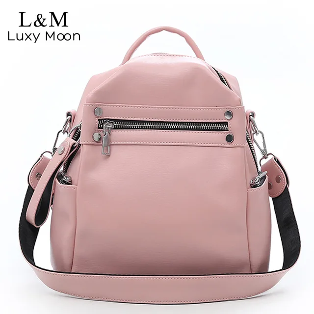Best Offers Soft Leather Backpack Women Multi-function Shoulder Bag Teenage Girls School Bag Female Solid Travel Bags mochila Black XA402H