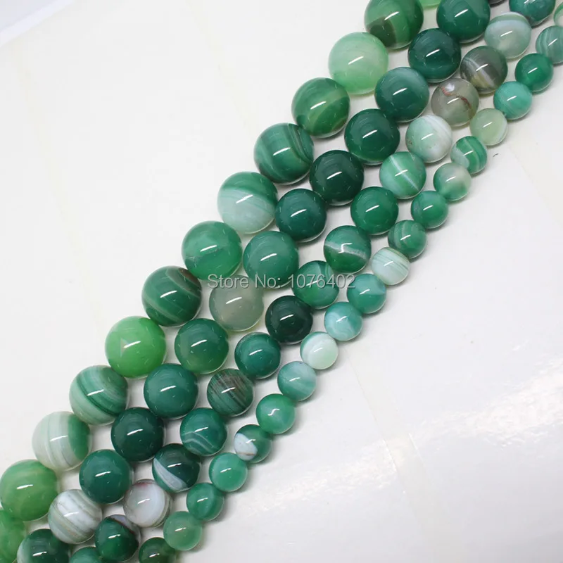 Mini. Ordine È $7! 6-14Mm Verde A Righe Fasciato Agate Distanziatore Rotondo Sciolto Perline 15"
