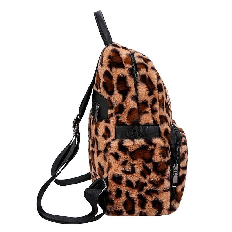 YANXI зимний сексуальный леопардовый искусственный меховой рюкзак для женщин мягкая задняя упаковка женские плюшевые рюкзаки женские модные дорожные сумки