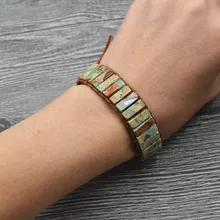 Один слой ручной работы кожа тканые натуральный камень кристалл 7 Чакра Браслет Женская богемный стиль браслет beach resort