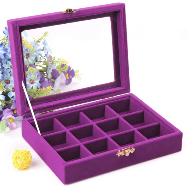 

12 Grid Portable Purple color Bijou Box Display Organizer Storage Case Jewelry Bead Earrings Storage