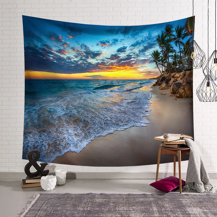 

CAMMITEVER Blue Sky White Cloud Sea Beach Coconut Tapestry Wall Hanging Scenic Tapestries Bedspread Picnic Bedsheet Blanket