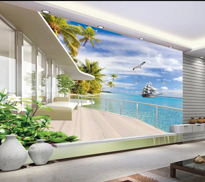 Modern Wall 3d Murals Wallpaper , Hd Maldives Beautiful Scenery 3d Mural  For Tv Sofa Background Wall Papel De Parede - Wallpapers - AliExpress